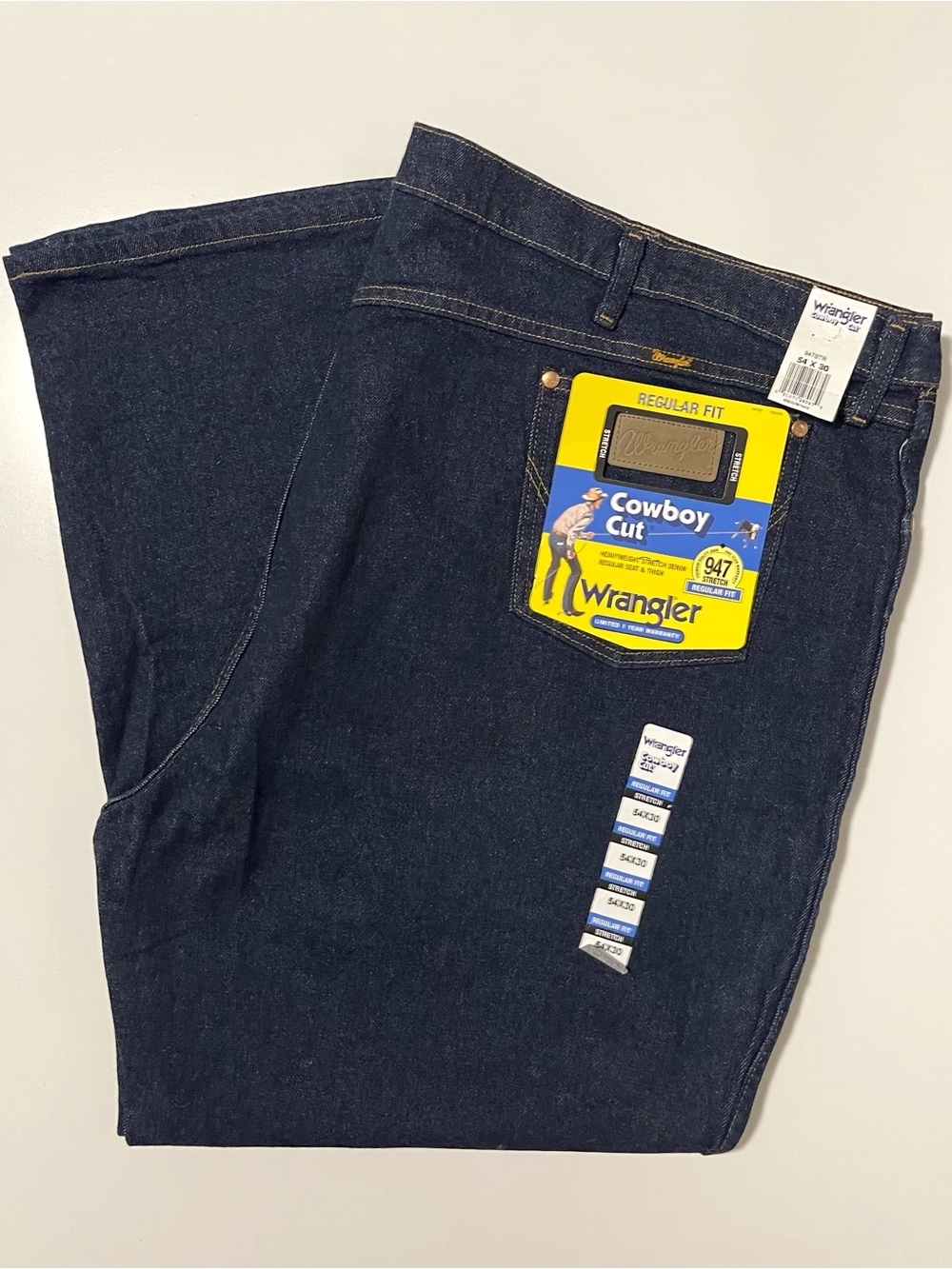 NWT Wrangler Regular Fit Cowboy Cut Jeans - Heavyweight Stretch Denim - 54 | 30